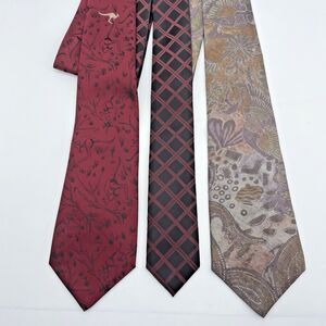 Pierre Cardin Alfani Australia Neckties Lot of 3 Burgundy Kangaroo Window Pane